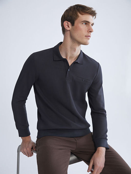 Polo Yaka Uzun Kollu Erkek Sweatshirt