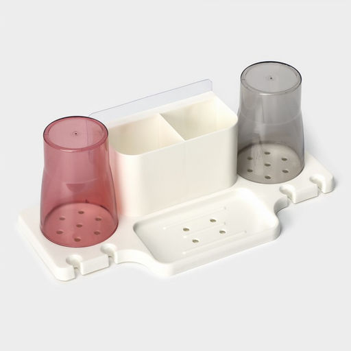 Держатель для зубных щеток настенный, с 2 стаканами на липучках, 31914 см, белый - Simaland фото 3