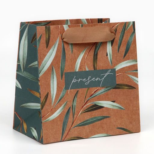 Цена за 2 шт. Пакет подарочный крафтовый квадратный, упаковка, «Present», 14 х 14 х 9 см