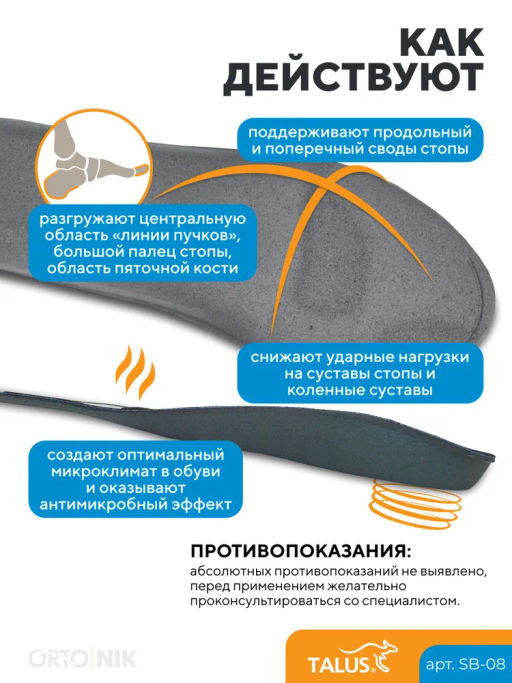 Ортопедические стельки с зонами разгрузки каркасные антибактериальные для спортивной обуви Talus SB  фото 14