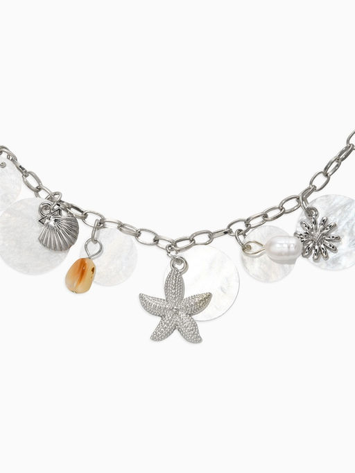 Колье на цепочке «Ракушка», L=40 см, белое в серебре