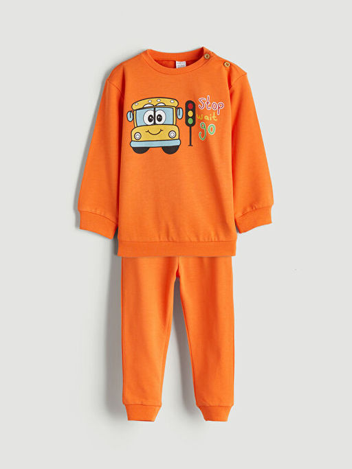 Bask?l? Erkek Bebek Sweatshirt ve E?ofman Alt 2li