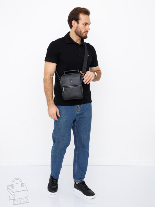 Сумка мужская кожаная 633M black Fuzhiniao в Новосибирске