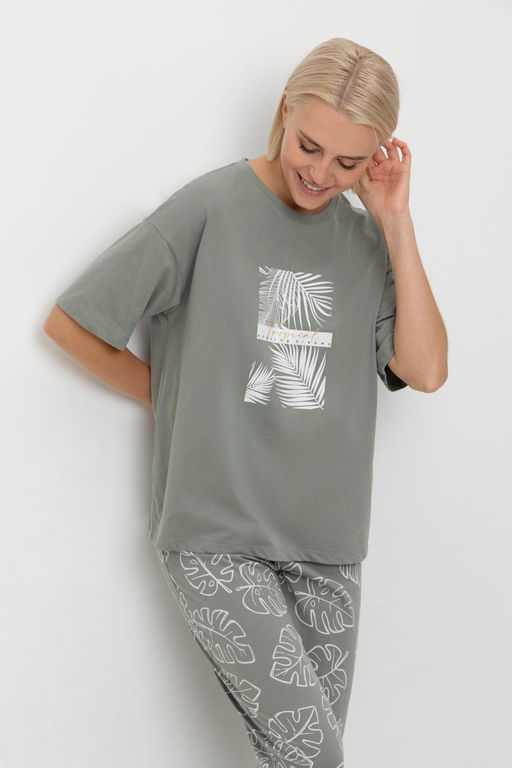 Е 20142/зеленый чай,тропические листья пижама жен
