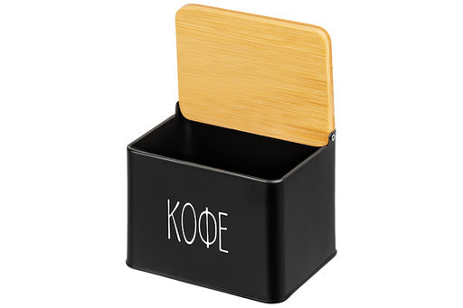 Емкость для хранения 1,5 л 14*11*11 см Кофе с откидной бамбуковой крышкой, черная - Elan gallery фото 7