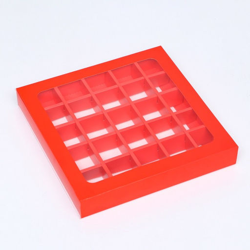 Коробка для конфет 25 шт, 22 х 22 х 3,5 см, алая - UPAK LAND фото 2