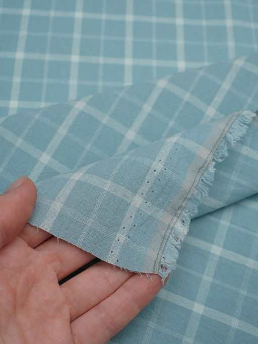 Вареный (стираный) хлопок Клетка цв.бирюзово-зеленая дымка, ш.2.50м, хлопок-100%, 125гр/м.кв - Купава фото 3