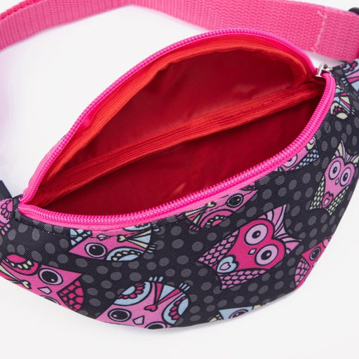 Сумка поясная детская для девочки на молнии, чёрная, розовая