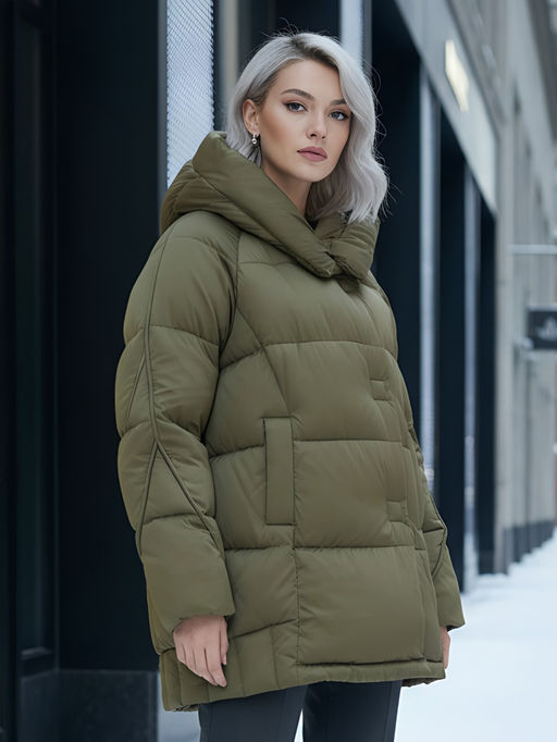 Куртка зимняя женская с капюшоном модная горчичного цвета 7651G