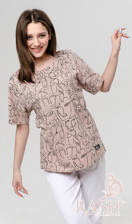 Футболка "Лица" oversize бежевая Цвет:как на фото