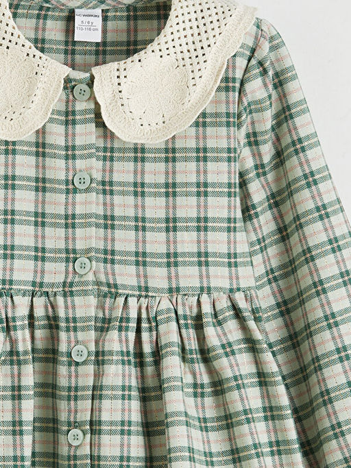 Bebe Yaka Ekose Flanel K?z ?ocuk Elbise