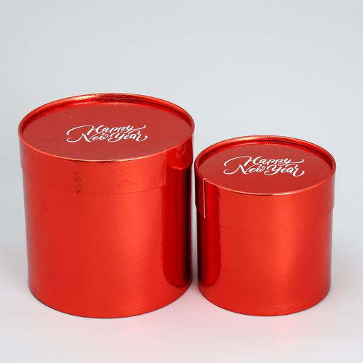 Набор коробок 2в1 круглые Happy New Year, красный металлик, 12 х 12, 15 х 15 см - Дарите счастье фото 2