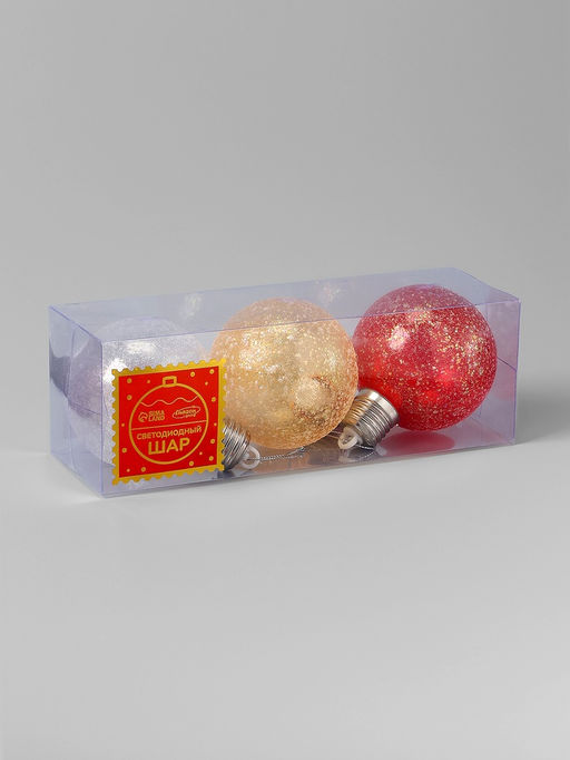 Набор ёлочных шаров Ледяное сияние, 8 см, 1 LED, от батареек LR443, свечение тёплое белое