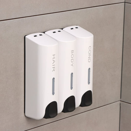 Диспенсер для мыла SAVANNA, механический, 3 отсека по 350 мл, шампунь, кондиционер, гель, белый  фото 2