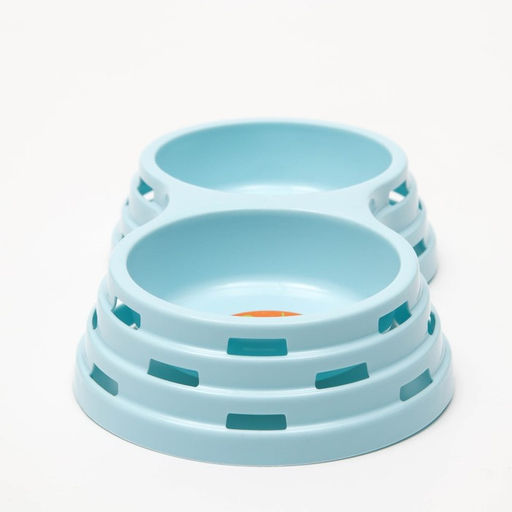 Миска пластиковая двойная 25×14×5 см, голубая