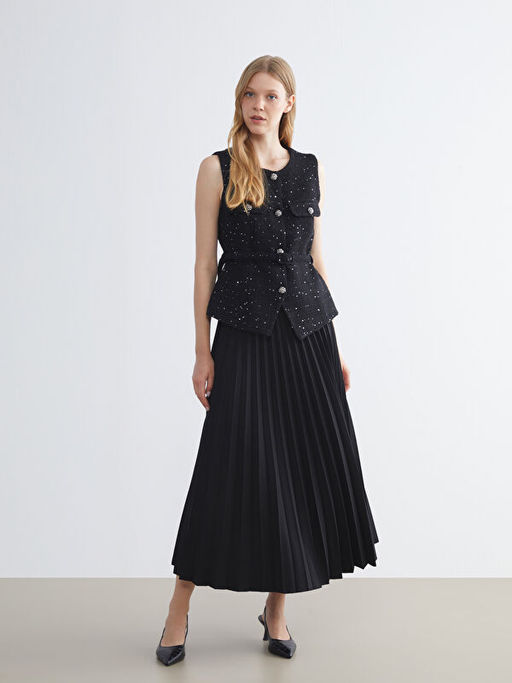 Beli Lastikli ?ifon Pileli Etek