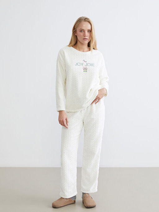 Bisiklet Yaka Nak??l? Kad?n Pel?? Pijama Tak?m?