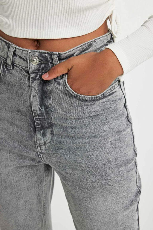 Джинсовые брюки прямого кроя прямого кроя с высокой талией и длинными штанинами Mary Vintage - Defacto фото 5