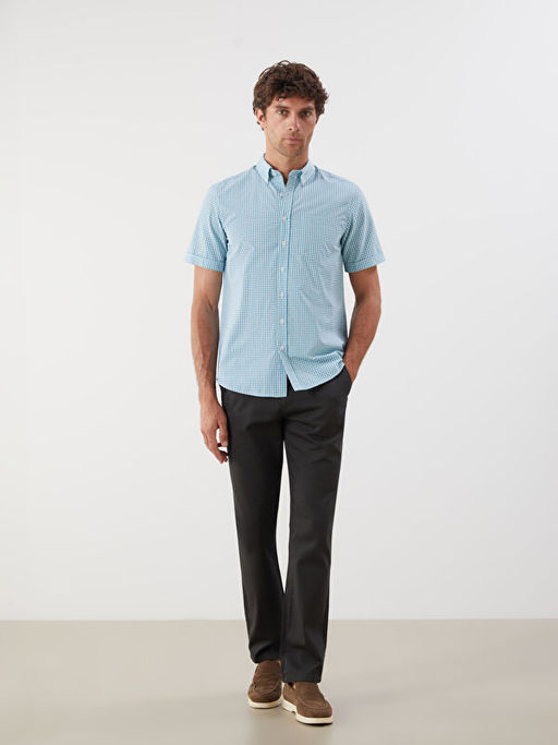 Regular Fit K?sa Kollu Ekose Poplin Erkek G?mlek