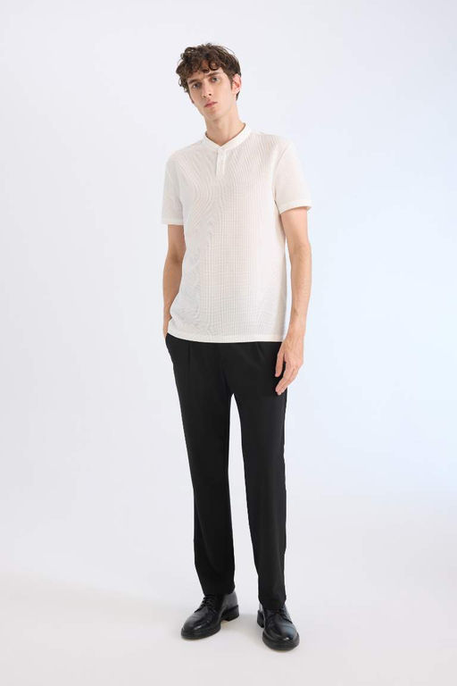 Modern Fit Dik Yaka Waffle K?sa Kollu Polo Tisort - Defacto фото 3