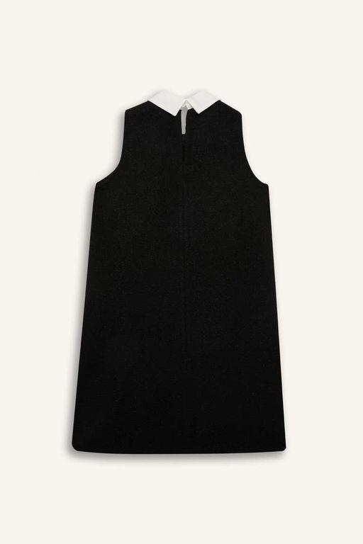 Трапеция с рубашечным воротником Базовое прямое твидовое мини-черное платье без рукавов - Defacto фото 3