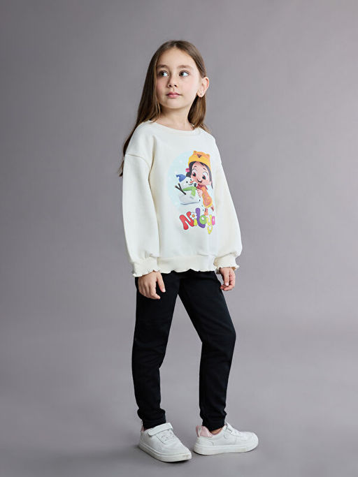 Niloya Bask?l? K?z ?ocuk Sweatshirt ve Tayt 2li Tak?m