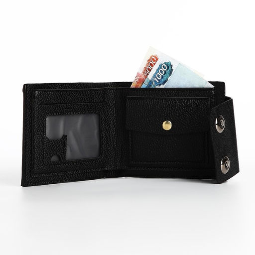 Портмоне мужское на магнитах, отдел для купюр, для карт, для монет, цвет чёрный - Simaland фото 5