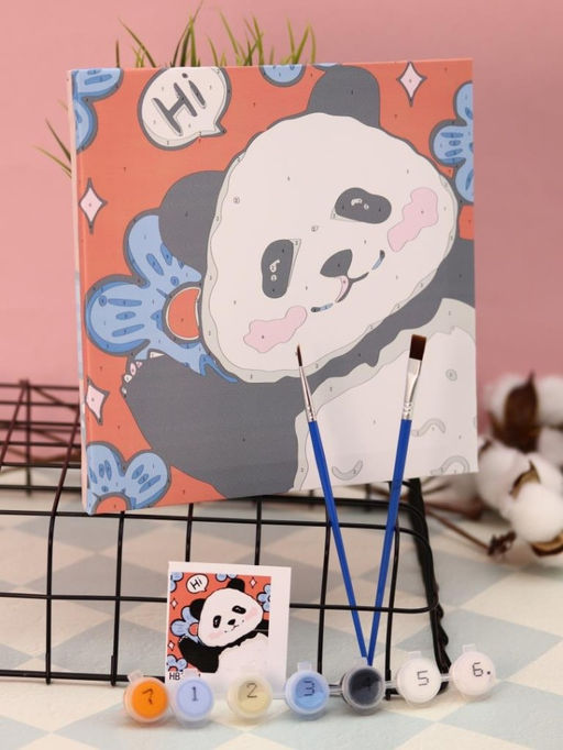 Картина по номерам на подрамнике Draw Me! Panda with a flower, (20*20 см)