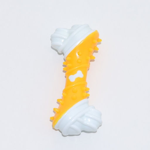 Игрушка двухслойная (твердый и мягкий пластик) Кость, 12 см, жёлтая - Пижон фото 3