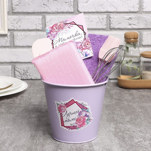 Кухонный набор Доляна Sweet home: полотенце, кухонная лопатка, кисть, венчик, губка