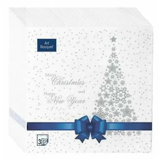 Ф250 Салфетки "НГ" Art Bouquet 33*33, 3-х сл, 20шт. "Подарок синяя лента".12