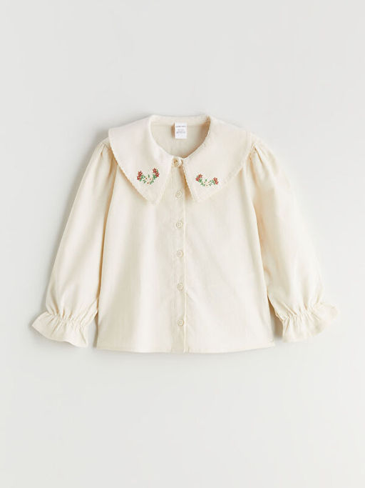 Bebe Yaka ?i?ekli Kadife K?z ?ocuk G?mlek