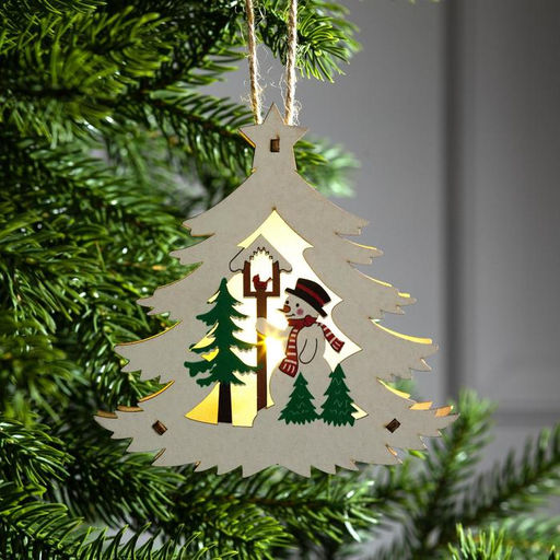 Ёлочная игрушка Ёлочка со снеговиком, 12х11х2 см, от батареек, свечение тёплое белое - Luazon lighting фото 2