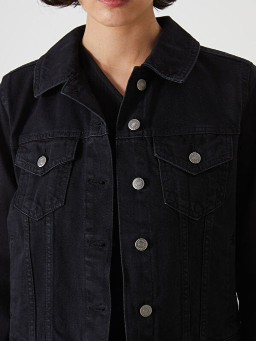 G?mlek Yaka Kad?n Jean Ceket