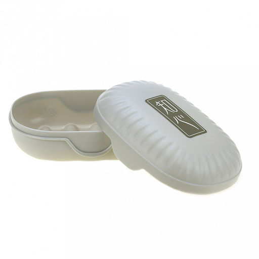 Мыльница настольная пластмассовая "Рельефная" овальная, 13,5х9х5,5см, с крышкой, матовый пластик, цвета микс, в п/эт пакете (Китай)