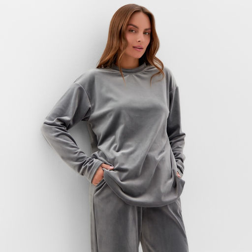 Костюм женский (свитшот, брюки) KAFTAN Plushy, размер 52-54, серый