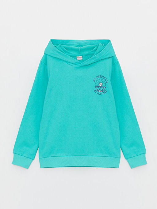 Kap??onlu Bask?l? Uzun Kollu Erkek ?ocuk Sweatshirt