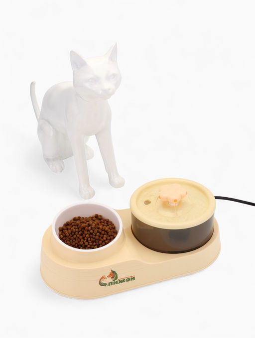 Фонтан для животных с миской, 34×17.5×11.5 см, бежевый