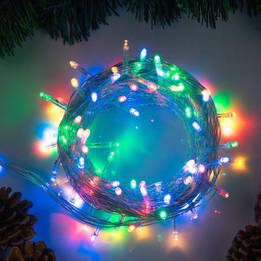 Гирлянда Нить 10 м, IP20, прозрачная нить, 100 LED, 8 режимов, 220 В, свечение мульти