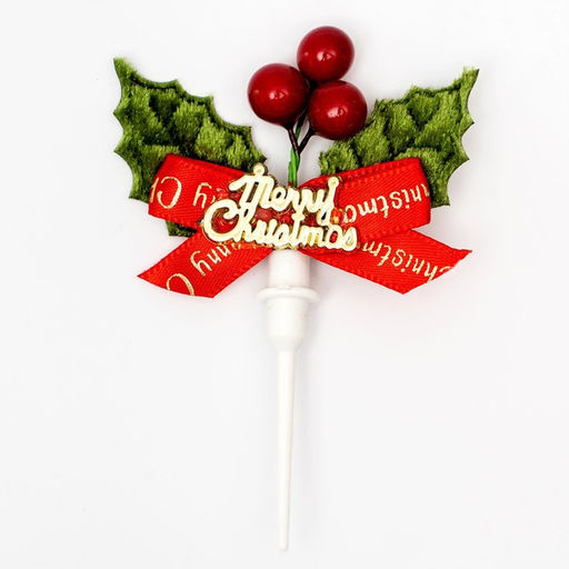 Цена за 3 шт. Топпер новогодний для торта Merry Christmas, с бантиком, высота 15 см