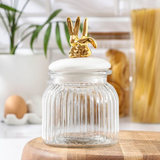 Банка для хранения сыпучих продуктов «Кроличьи истории», 600 мл, 11×18 см, с керамической крышкой, стекло