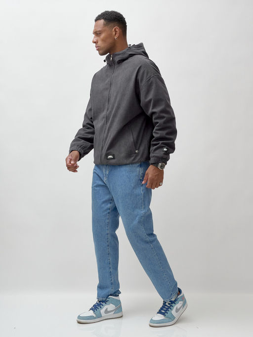 Куртка из вельвета мужская демисезонная темно-серого цвета 25336TC