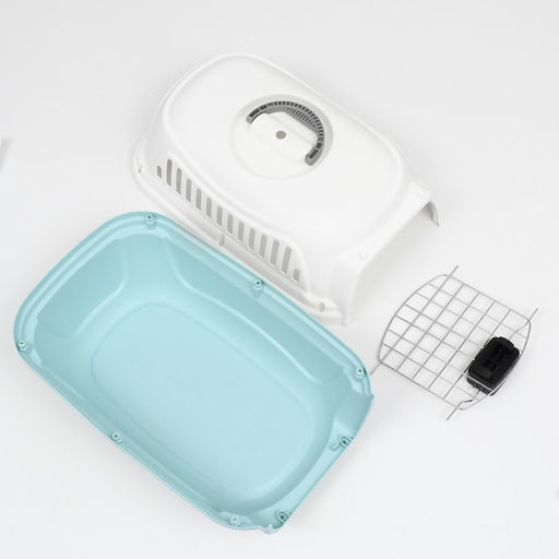 Переноска для животных пластиковая с металлической дверью 47х32,5х30 см, вес до 9 кг, голубая 9343 - Пижон фото 12