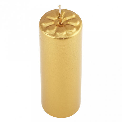 Свеча "Цилиндр" д4см, h12см, парафин, с декором, "Лепесточки", время горения 18 часов, золото (Россия)