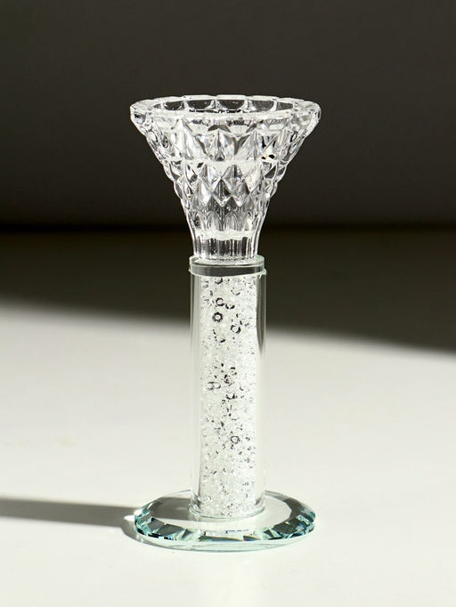 Стеклянный подсвечник на 1 свечу Тюльпан с белыми шариками, прозрачный, 14?6?6 см