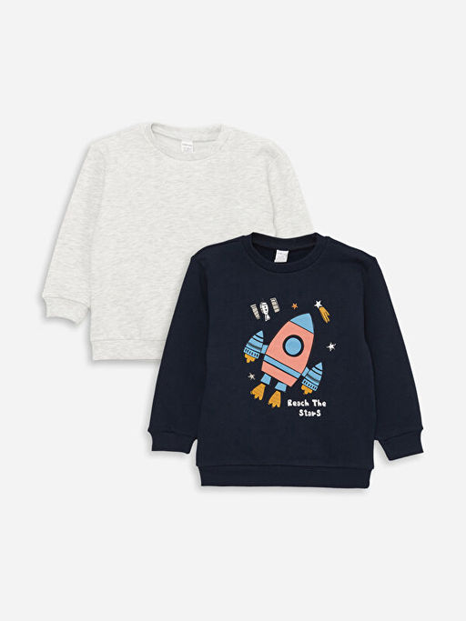 Bisiklet Yaka Uzun Kollu Erkek Bebek Sweatshirt 2li