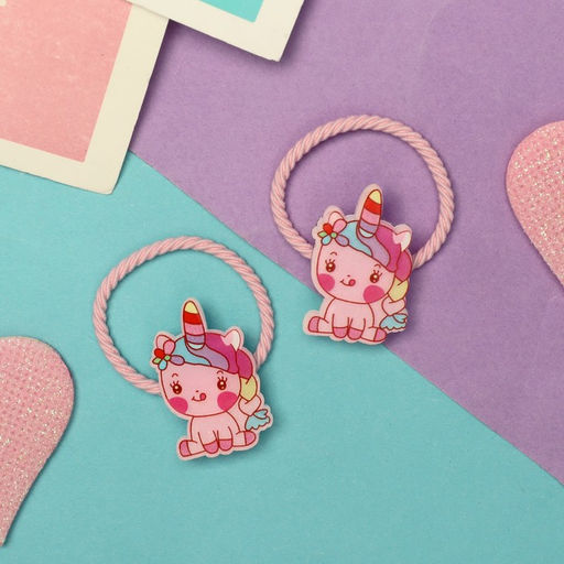 Цена за 6 шт. Резинки для волос «Крошка глянец», набор 2 шт., единорожка весёлый, 3 см, розовые