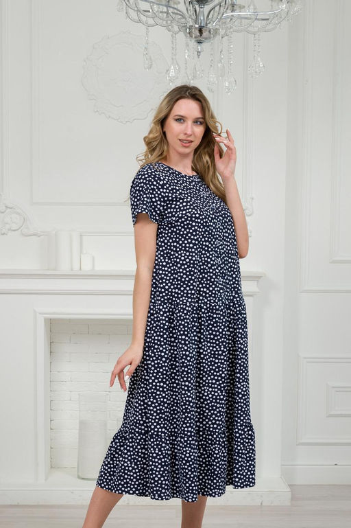 Платье женское из кулирки Кармелита горошек на темно-синем - Амадэль фото 5