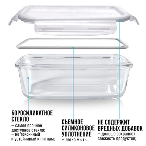 60037 Набор жаропрочных мисок 6пр с/кр 0,65/1/1,55л стекло/полипроп LR (х4) - Mayer&boch фото 3