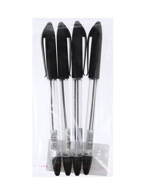 Набор шариковых ручек, 4 штуки, узел 0.5 мм, чёрный стержень, резиновый упор, прозрачный корпус